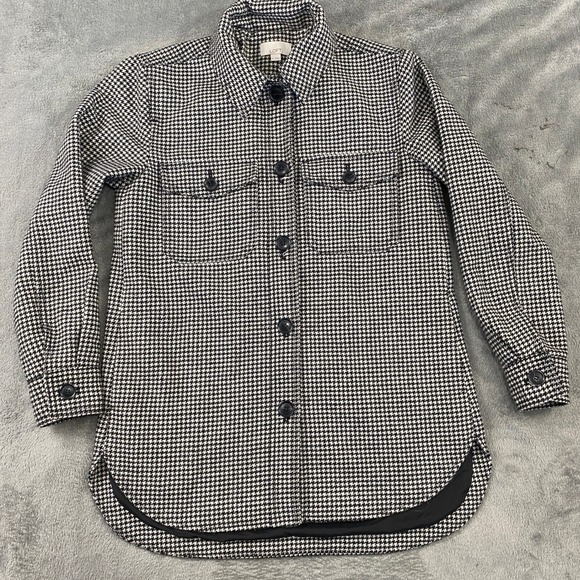 LOFT Tops - Loft Houndstooth Shacket Shirt Jacket Women's XS Black White Button Front Pocket